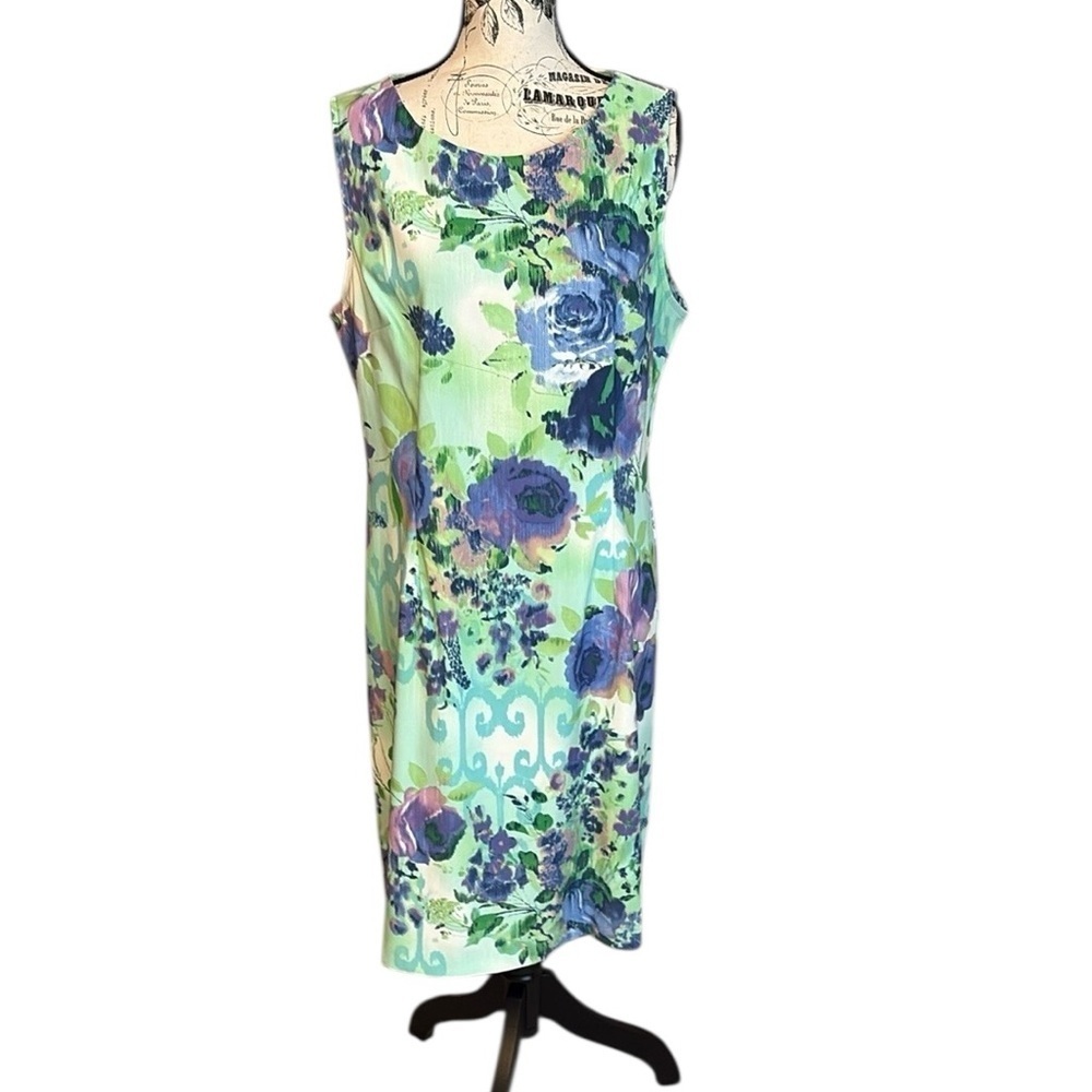 Connected Apparel Sheath Dress Sleeveless Midi Green Purple FloralSize 16 New